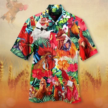 2022 הוואי גברים חולצות מצחיק תרנגול החוף מזדמנים קיץ מקסימום בסגנון קובני גודל פלוס שמן חולצות לגברים כפתור למעלה אופנת רחוב