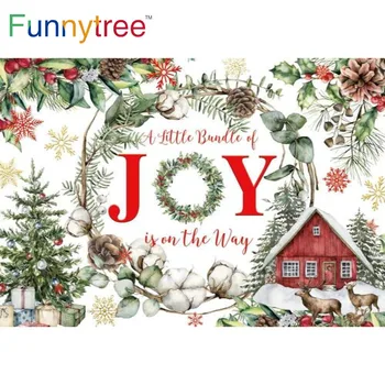 Funnytree מקלחת תינוק בחורף מסיבת חג המולד רקע אסם זר פתית שלג עלים יום הולדת עצים כותנה Photophone רקע