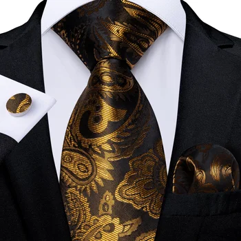 יוקרה זהב פייזלי גברים 8cm קשר משי להגדיר כיס מרובע חפתים עסקים חתונה רשמית אביזרים עניבה מתנה Dropshipping