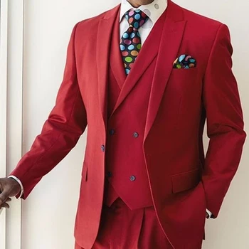 אדום רשמית חליפות גברים 3 חתיכה החתונה טוקסידו לנשף ' קט עם מכנסיים, מקטורן גברי החדש אופנה מותאם אישית אפריקה תחפושת