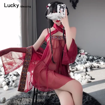 נשים סינית מסורתית השמלה Hanfu נקבה תחפושת שיפור Stely סקסי שיפון פיג ' מה החלוק סט פיות יאקאטה וינטג ביגוד