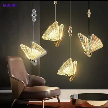 תליון פרפר המנורה נורדי צבעוני LED תלויה נברשת אורות לחיות ערב עיצוב חדר השינה מקורה פרפר תאורה
