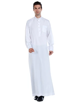 גברים מוסלמים Jubba Thobe האסלאמית בגדים הרמדאן Mens Abaya שמלה ארוכה החלוק הסעודית ללבוש Musulman גלימה Jubah דובאי הערבי ההלבשה