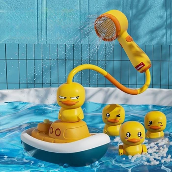 ילדים צעצוע מים ברווזון אמבטיה ומקלחת שירותים תרסיס מים סירה צהובה קטנה ברווז תינוק אמבט מים תרסיס להגדיר