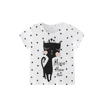 קפיצה מטרים 2-7T חתולים הנקודות הדפסה בנות Tees כותנה קיץ תינוק בגדי ילדים, חולצות שרוול קצר מותק הילדים Tshirts