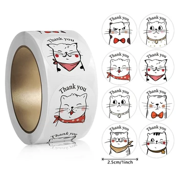 500pcs חתול מקסים איטום תוויות מדבקות תודה מדבקות לבית הספר המורה חיות חמודות ילדים נייר מדבקה מתנות עיצוב