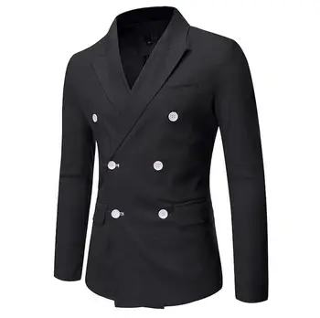 חדש לגברים מוצק צבע שרוול ארוך חליפות חתן בלייזר כפול עם חזה אופנה זכר כותנה בלייזרס רשמית המעיל ABB333