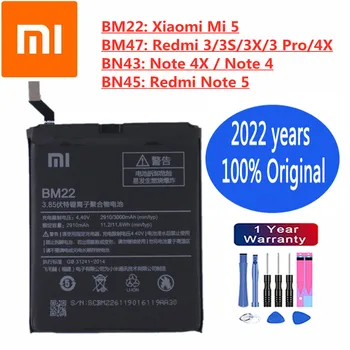 2022 שנים 100% xiaomi סוללה מקורית עבור Xiaomi Mi 5 Redmi 3 3 3X 3 Pro 4X הערה 5 4X 4 Note5 Note4x BM22 BM47 הסוללה של הטלפון