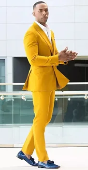 צהוב גברים חליפת גברים טוקסידו בהזמנה אישית חתונה, חליפות לגברים מותאם Mens מתאים ז ' קט עם מכנסיים תחפושת סור מדידה Homme