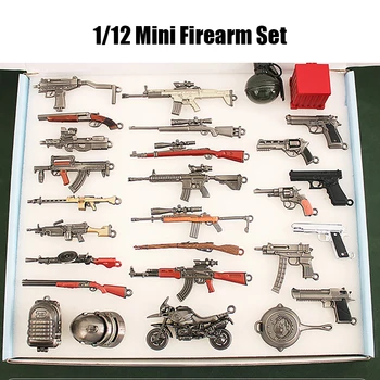 28pcs 1/12 מיני נשק להגדיר מתכת אקדח הנשק מודל קופסת מתנה מחזיק מפתחות לאוסף הבובות ציוד, אביזרים וצעצועים זכר ילד ילד