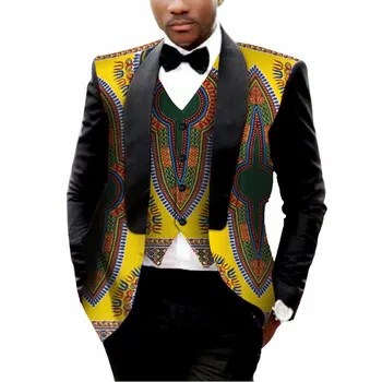 מסיבת חתונה אפריקאית בגדים Mens מודפס בלייזר גברים מעיל האפוד אופנה סלים חליפות דאשיקי בלייזר WYN176