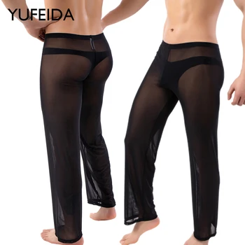 YUFEIDA פיג 'מה עבור גברים, הלבשת לילה Ropa Interior גבר סקסי הצרופה לראות דרך פיג' מה Homme רשת תחתונים הביתה ללבוש את המכנסיים של הפיג ' מות