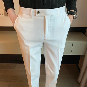 2022 סתיו חורף עבה חליפת מכנסיים לגברים צבע מוצק לבוש עסקי מזדמן מכנסיים פשוטים כל-התאמה סלים המשרד חברתית מכנסיים
