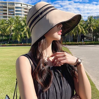 אופנה לנשים הגנה מפני השמש חוף כובע אביב קיץ קרם הגנה כובע גדול ברים דלי כובע קצה אנטי-אולטרה סגול Uv כובע השמש מזדמן