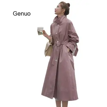 מזדמן ארוך מעיל נשים לבנות ויפות סגנון קוריאני אביב יחיד עם חזה מוצק רופף מעיל רוח נשית הלבשה עליונה סתיו 2020
