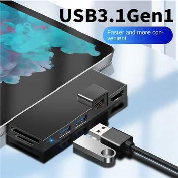 על Surface Pro 4 5 6 תחנת עגינה ל-Hub עם 4K תואם-TF קורא כרטיסים Gigabit Ethernet 2 USB 3.1 Gen 1 יציאת B