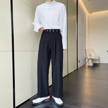 2023Loose רגל ישרה מכנסיים זכר רחב החליפה גברים אופנת רחוב אופנה משובחת שחור לבן מכנסי מכנסיים ארוכים לאדם.