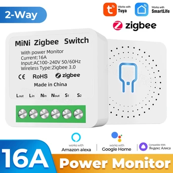 Tuya ZigBee WiFi חכם מודול מתג עם כוח לפקח על בית חכם 2-דרך שליטה 16A מיני מפסק הקול עבור Alexa, Google אליס