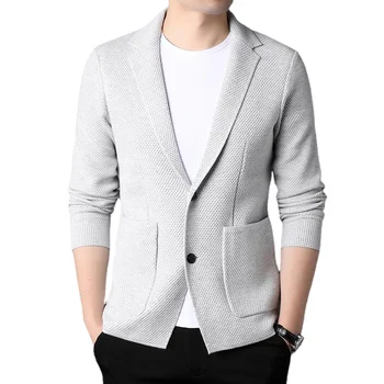 2023 הסתיו החדשה של הגברים חליפת צווארון עבה סוודר סוודר אופנה מזדמן שני כפתורים סרוג מעיל מוצק מעילי Mens ז ' קט בגדים