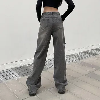 2023 קיץ נשים מכנסיים סקסי גבוהה המותניים המלא lenth ג 'ינס נשים מזדמנים מכנסיים רופפים ג' ינס סופר ישר מכנסיים