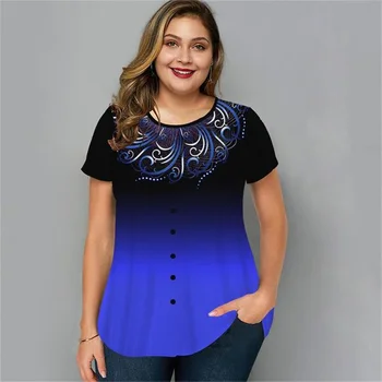 בתוספת נשים גודל החולצה 3D שיפוע טלאים להדפיס חולצות קיץ, שרוול קצר O-צוואר החולצה מקרית 2023 רחוב חדש בציר מקסימום