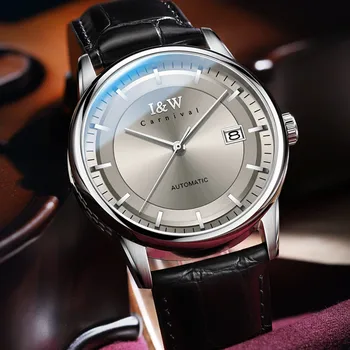 קרנבל מותג יוקרה מכני, השעון עמיד למים ספיר זכוכית לוח השנה עור אוטומטי שעון יד לגברים 2023 Montre Homme