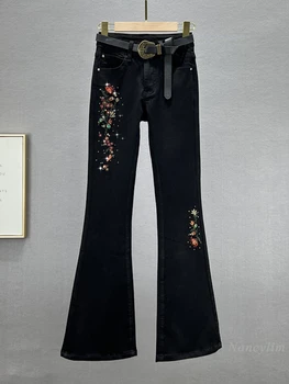 רקום ג 'ינס של נשים סתיו שחור נור ג' ינס 2023 חדש גבוהה המותניים רזה הרזיה יהלומים משובצים בל-התחתון מכנסיים מכנסיים