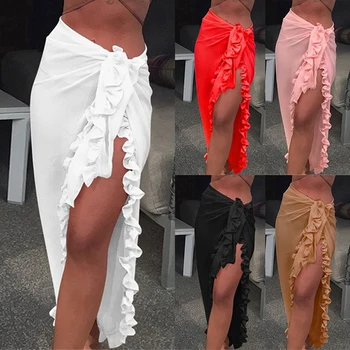 נשים שיפון שקוף חוף ביקיני לחפות לעטוף בצעיף בגדי ים Pareo סרונג שמלה מוצקה לפרוע מזדמנים שמלת החוף
