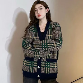 סתיו חורף 2023 נשים סוודרים המקורי משובח חופשי V-צוואר מצמר סרוג האפוד קוריאני נשים גבירותיי מעיל חם