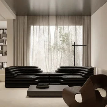 שחור מודולרי יוקרה ספה עצלן גדול כפול עור מותאם אישית הספה מרופדים סיני חדש משפחתי קטן ספה פארא סאלה רהיטים