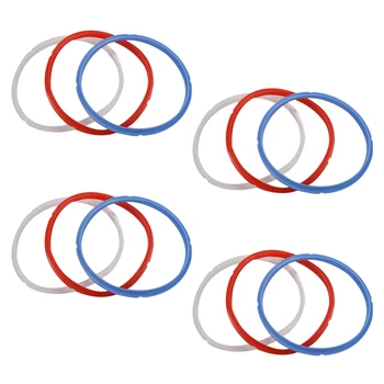 סיליקון טבעת איטום עבור סיר הלחץ בסיר אביזרים, אדום, כחול משותף לבן-שקוף, חבילה של 12