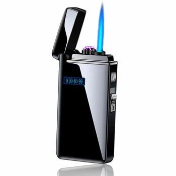 גז חשמל Windproof מתכת USB לפיד מצית סילון טורבו כפול קשת LED מציתי גז טעינה אלקטרוני בוטאן צינור Cigar Lighter