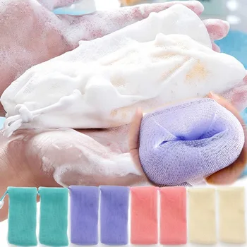 6 שכבה מעובה קצף סבון שקיות ניקוי פנים רשת תיק שרוך תיק מקלחת בועות קצף נטו אמבטיה הגוף כביסה ניקוי