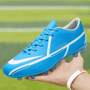 מכירה חמה כחול ילדים נעלי כדורגל TF/FG תחרה הגברים כדורגל נעלי החלקה לשני המינים נעלי אימונים נעלי גודל פלוס 32-47