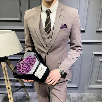 Icool גברים מזדמנים עסקים רשמית החליפה סט(מעיל+אפוד+מכנסיים) שלושה חלקים עם יחיד כפתורים החתן שמלת שושבינה