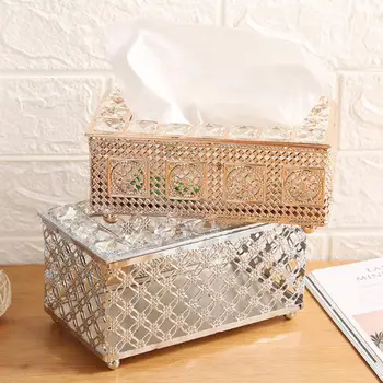 יפה רקמת זהב קריסטל קופסאות נייר טואלט הקופסה אלגנטית מחזיק מפיות מקרה פשוט מסוגנן הביתה הרכב רקמות לנייר