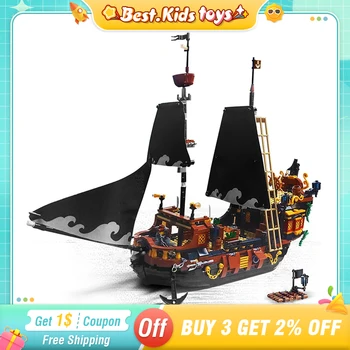 מיני שחור שודדי הספינה בניין צעצועים לילדים הרפתקאות הפאזל של רעיונות פיראטים סירה האי סערה כלי מודל לבנים ילד מתנות