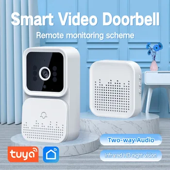 אלחוטי פעמון Tuya WiFi מצלמה עמיד למים וידאו HD 720P פעמון הדלת החכם אלחוטית חיצונית פעמון דלת עם מצלמה לראיית לילה