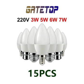 15Pcs Led Bulb C37 3w 5w 6w 7w E14 E27 B22 E14 AC220V-240V חם, לבן קר, לבן אור יום לקישוט הבית מנורה.