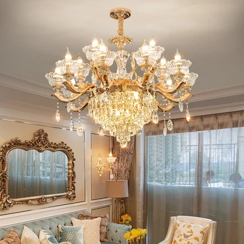 קריסטל מודרני רטרו נברשת בסגנון אירופאי מנורת הסלון לחדר השינה אווירה זכוכית וילה דופלקס קומה תלוי אור.