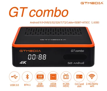 GTMEDIA GT משולבת אנדרואיד 9.0 2GB16GB 4K TV Box +DVB-S2X/T2/C טלוויזיה בלוויין המקבל תמיכה PowerVu אוטומטי BISS