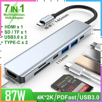 7 ב 1 USB C רכזת סוג C ל-HDMI Dual USB3.0 משטרת נמל טעינה תחנת עגינה ממיר Multi-פונקצית מתאם HDMI
