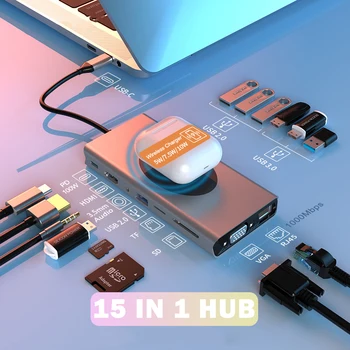 סוג C רכזת תחנת עגינה USB C ל-HDMI תואם USB מפצל מתאם 100W משטרת לחייב עבור ה-MacBook Pro אוויר מחשב נייד אביזרים