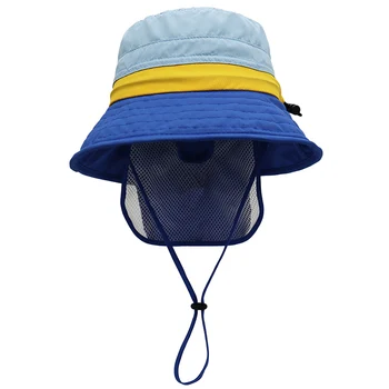 ילדים שוליים רחבים, דלי, השמש בקיץ הזה נערת החוף כובע נסיעות הצוואר הגנה מפני השמש, כובע חיצונית מקרית ילד רוכב על הכובע