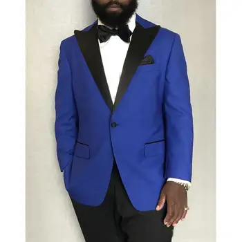 2019 האחרון המעיל שאיפה עיצובים כחול מלכותי חתונה, חליפות לגברים Slim Fit מחוייט 2 חתיכה טוקסידו לנשף החתן בחליפה עם מכנסיים