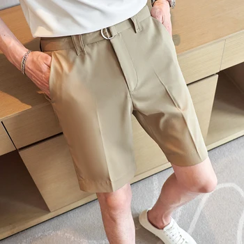 באיכות גבוהה של גברים קיץ דק צבע מוצק חליפת מכנסיים קצרים קוריאנית עסק אקראי באורך הברך מכנסיים קצרים עבור גברים/גברים רגל ישרה קצרים.