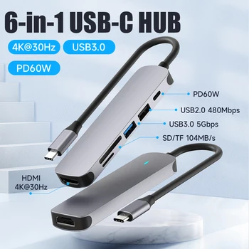 USB C רכזת 4K Type-C ל-HDMI מתאם אלומיניום אוניברסלי משטרת 60W USB 3.0 Hub עבור ה-MacBook Pro אוויר מתג ברק ספליטר