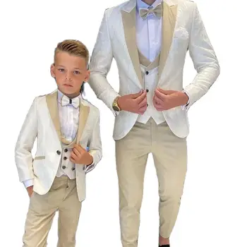 החדש דפוס אב ובנו גברים חליפות חתונה נשף החתן חליפות Terno Masculino Slim Fit החליפה 3 חלקים ג ' קט+מכנסיים+אפוד