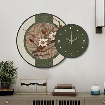 חדש בסגנון סיני שעון קיר ציור דקורטיבי עגול הביתה הסלון מסעדת קישוט שעונים תלוי ציור קיר.
